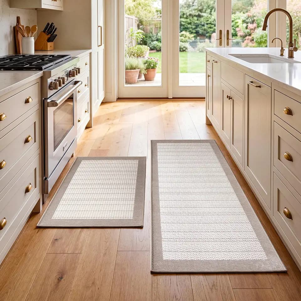 eqivei Kitchen Rugs, Non Slip Washable Kitchen Mat Set of 2, 47"x20"+31"x20", Absorbent Runner Rugs with Rubber Backing for Front of Sink, Kitchen Floor, Laundry Room (Beige)