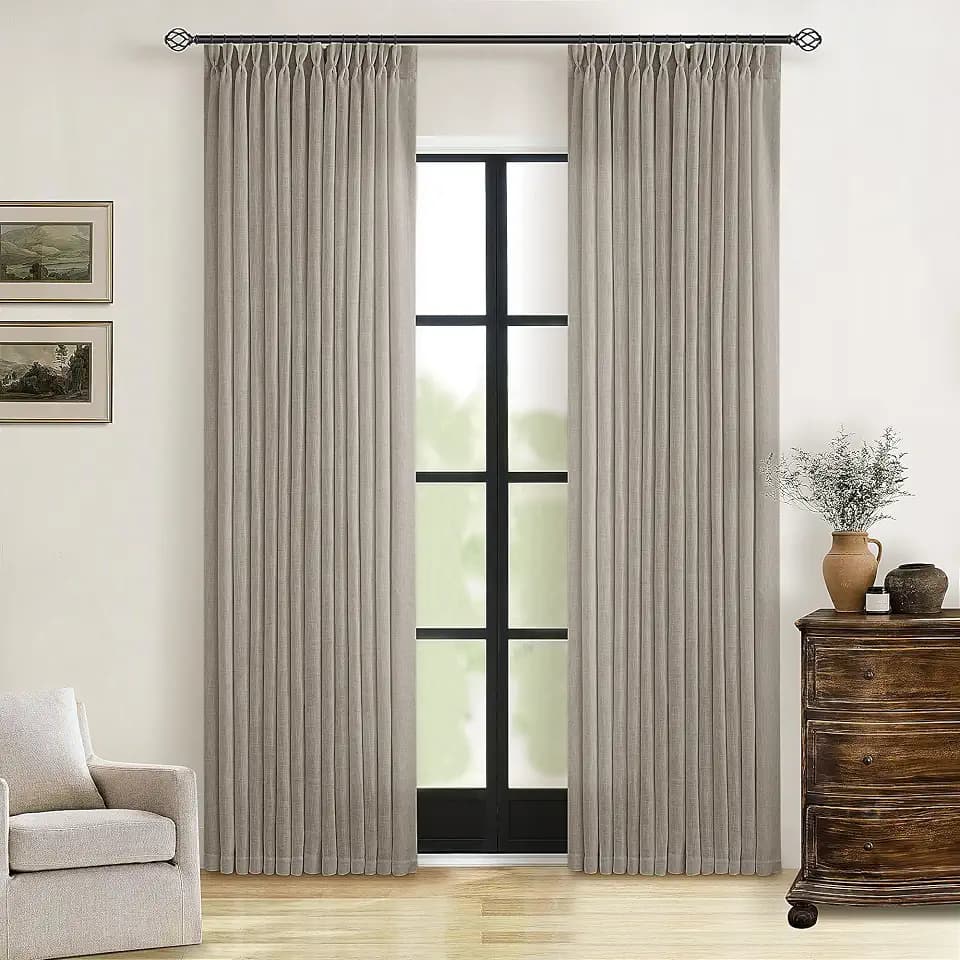 Modern Farmhouse Linen Curtains 80 Inches Long 2 Panels Set Burlywood Birch