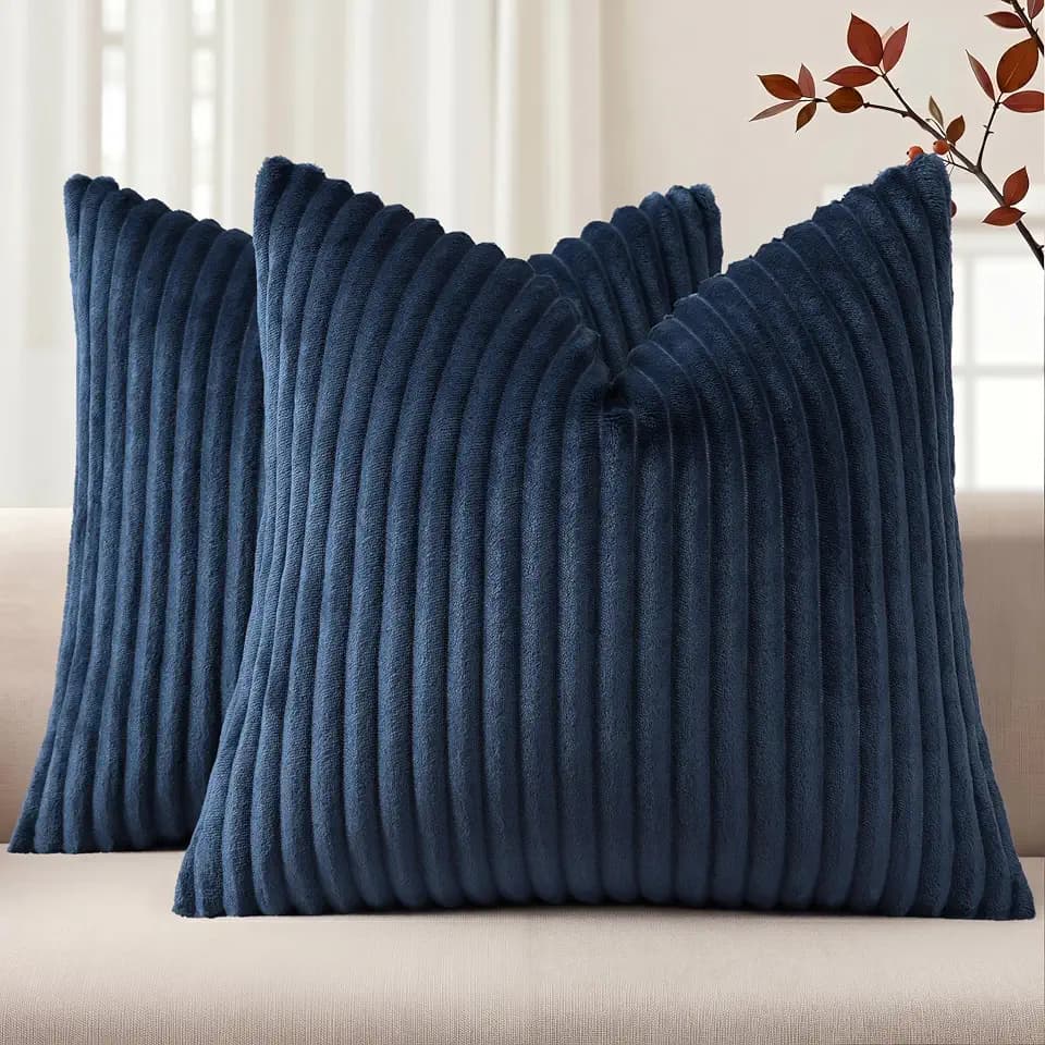 Simmore Fall Soft Navy Blue Flannel Throw Pillow Covers 22X22 Set of 2