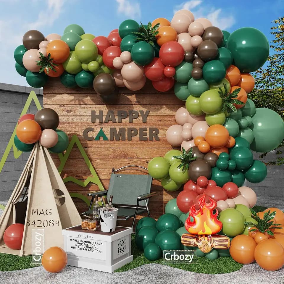 157Pcs Camping Balloon Arch Kit, Sage Green Orange Brown Balloons