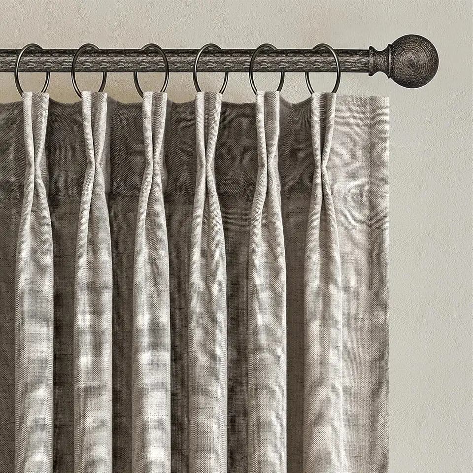 Topfinel 105 Inch Curtains 2 Panels Set,Two Packs Pinch Pleat Back Tab Linen Window Semi Sheer Privacy Thick Decorative Curtain Drapes for Living Room Bedroom,40x105 in Long,Ivory/Burlywood
