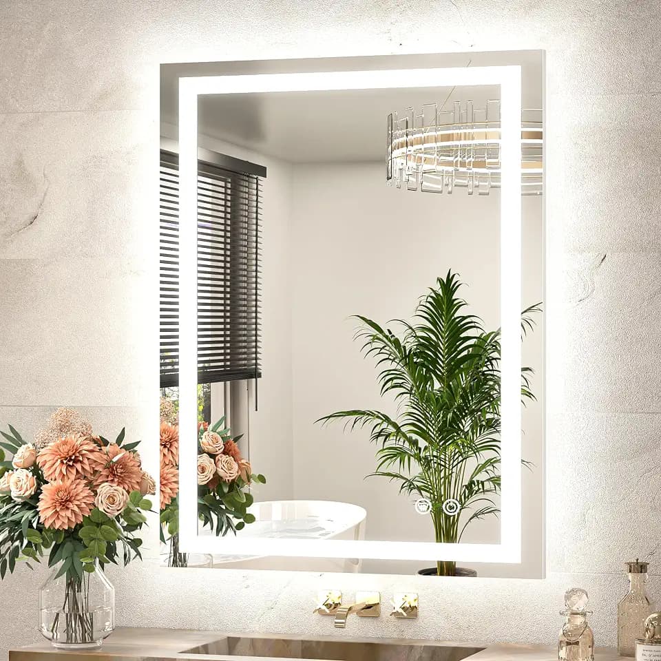 TETOTE LED Bathroom Mirror with Lights 28 x 36 Frontlit and Backlit Light up Mirror, Brighter Lighted Bathroom Mirror for Wall, 3-Color Anti Fog Mirror, Waterproof, Shatterproof Tempered Glass