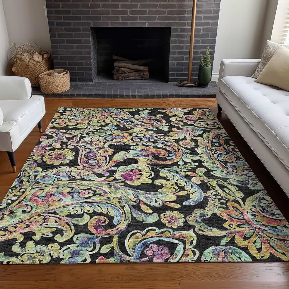 Addison Rugs Mayfield AMF834 Black 5' x 7'6" Indoor Premium Machine Washable Rug, Silky Soft, Easy Clean, Non Shedding, Bedroom, Living Room, Dining Room, Kitchen, Patio Rug