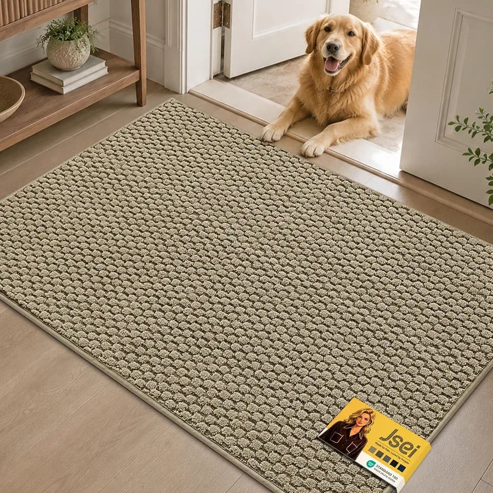 JSEI Dirt Trapper Door Mat 32"x48", Non-Slip Entryway Rugs, Beige