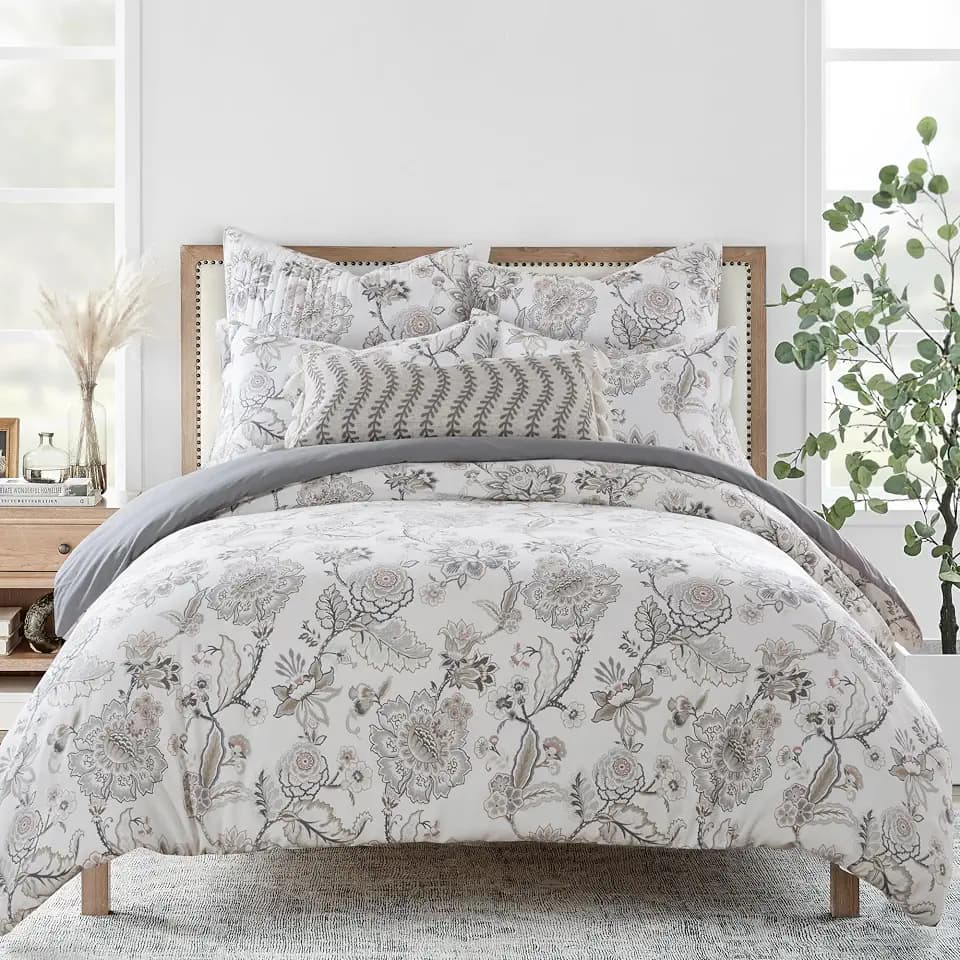 Levtex Home Ophelia Blush Reversible King Duvet Cover Set (106x94in) with 2 Pillowcases (36x20in) - Floral Bedding - Blush, Grey - Rayon King Size Duvet Cover Set - Soft, Pre-Washed