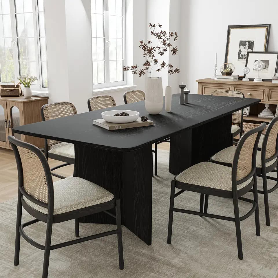 Casaphoria 79" Dining Table for 6, Wood Kitchen Table with Scratch-Resistant Top & V-Shaped Base, Modern Farmhouse Rectangular Dining Table for Living Room, Kitchen, Easy Assembly, Black