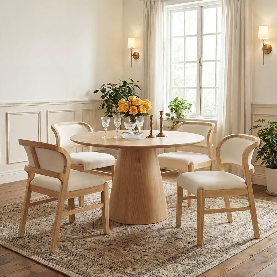 Christopher Knight Home Aliba Upholstered Dining Chairs Set of 4, Modern Kitchen Side Chair, Rubberwood Dining Room Chair, Extra Seat for Living Room, Natural+Beige