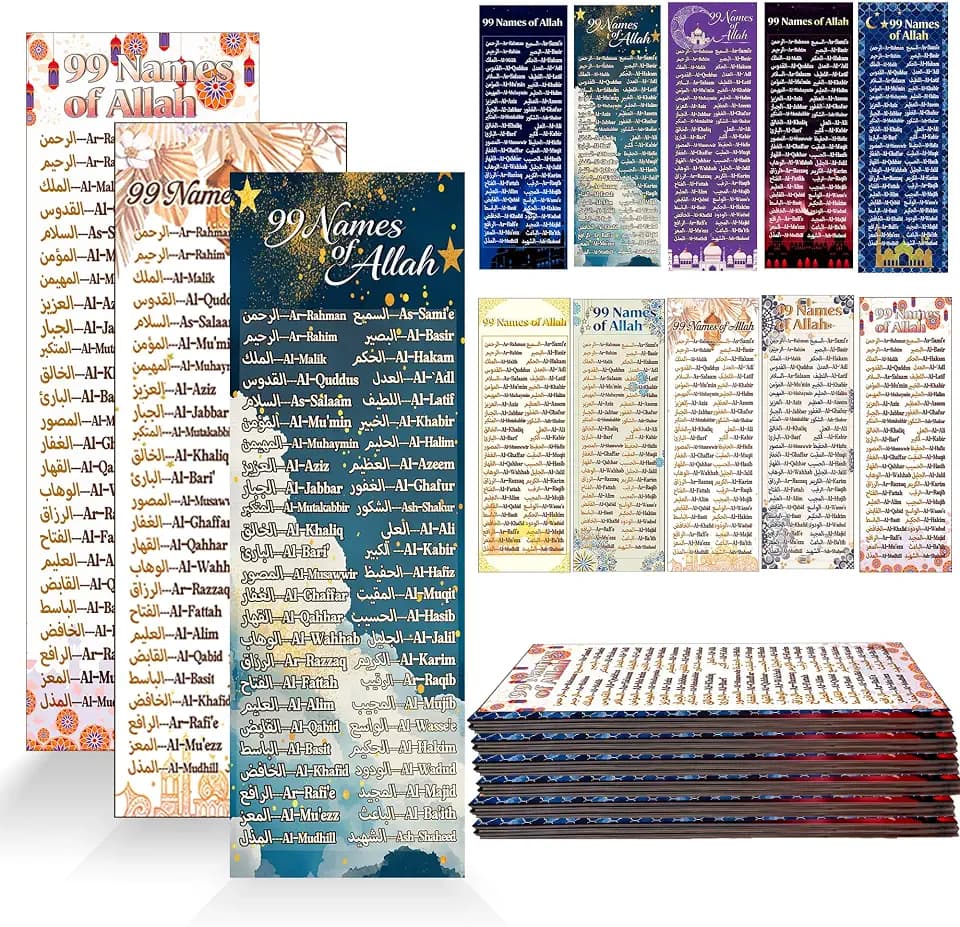 100 pcs Colorful 99 Names of Allah Bookmark Arabic English Islamic Bookmarks Reflecting on The Names of Allah Ramadan Eid Gifts Bulk Quran Muslim Islamic Arabic Gifts for Women Men Quran Learning