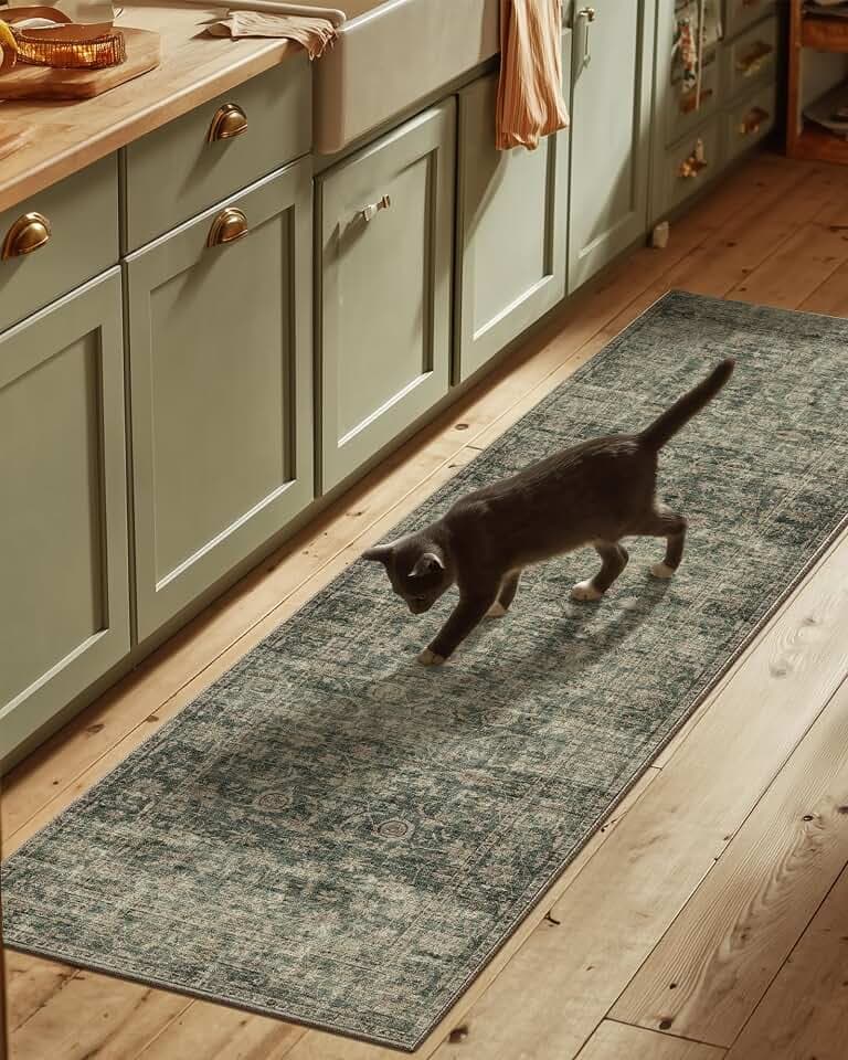 Machine Washable Rug Runners for Hallways: 2'6"x8' Kitchen Rugs Stain Resistant Non Slip Low Pile Soft Boho Carpet Runners for Hallways Bedroom Entryway Indoor Beside Bathroom Laundry Room