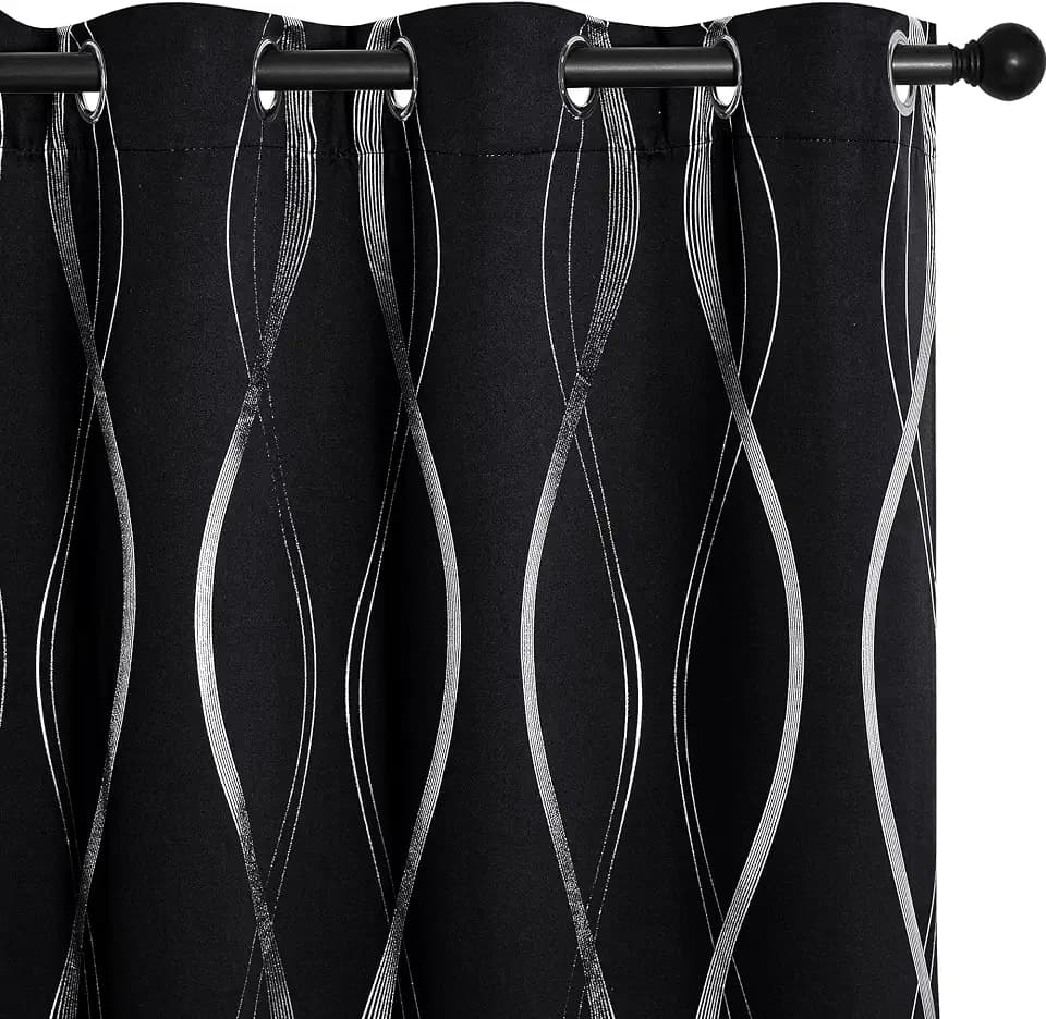 NICETOWN Blackout Curtain Panels 84 inches - Light Reducing Thermal Insulated Solid Grommet Blackout Curtains/Panels/Drapes for Living Room/Nursery/Kids Room (Set of 2, 34 inches Wide, Black)