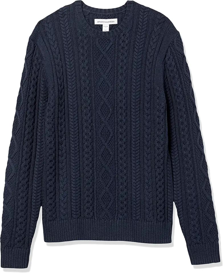Amazon Essentials Men's Long-Sleeve 100% Cotton Knitted Fisherman Cable Crewneck Sweater