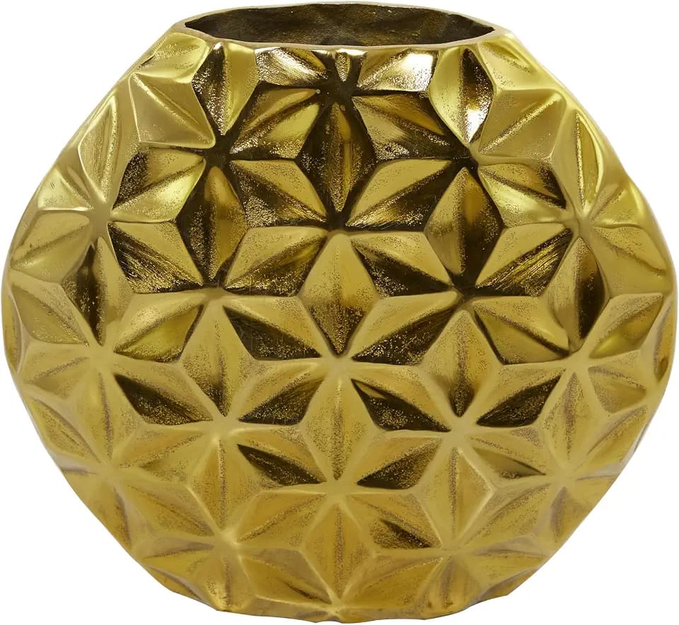 CosmoLiving by Cosmopolitan Aluminum Metal Geometric Decorative Vase Faceted Centerpiece Vase, Flower Vase for Home Decoration 14" x 5" x 13", Gold