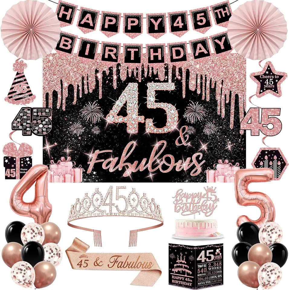 45th Birthday Decorations for Women,32PCS 45th Birthday Party Decorations