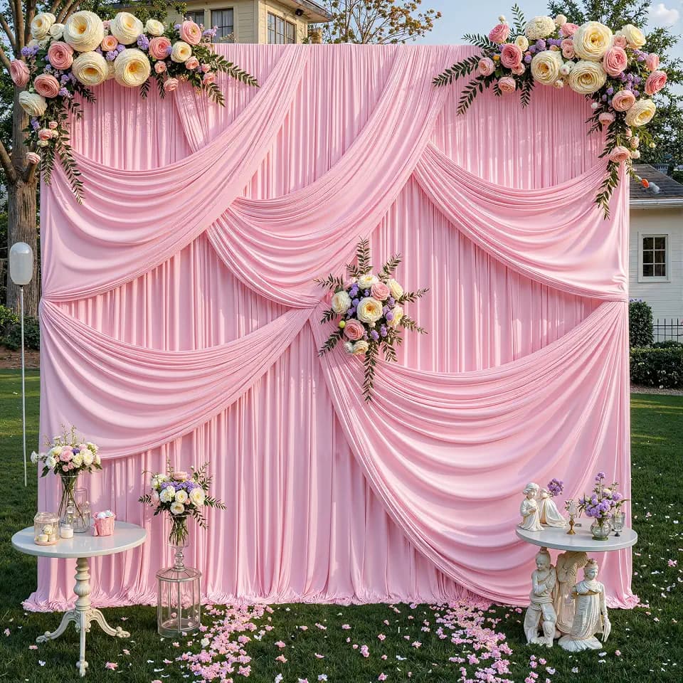 10ft x 10ft Pink Backdrop Curtains, Baby Pink Drapes for Backdrop Fabric