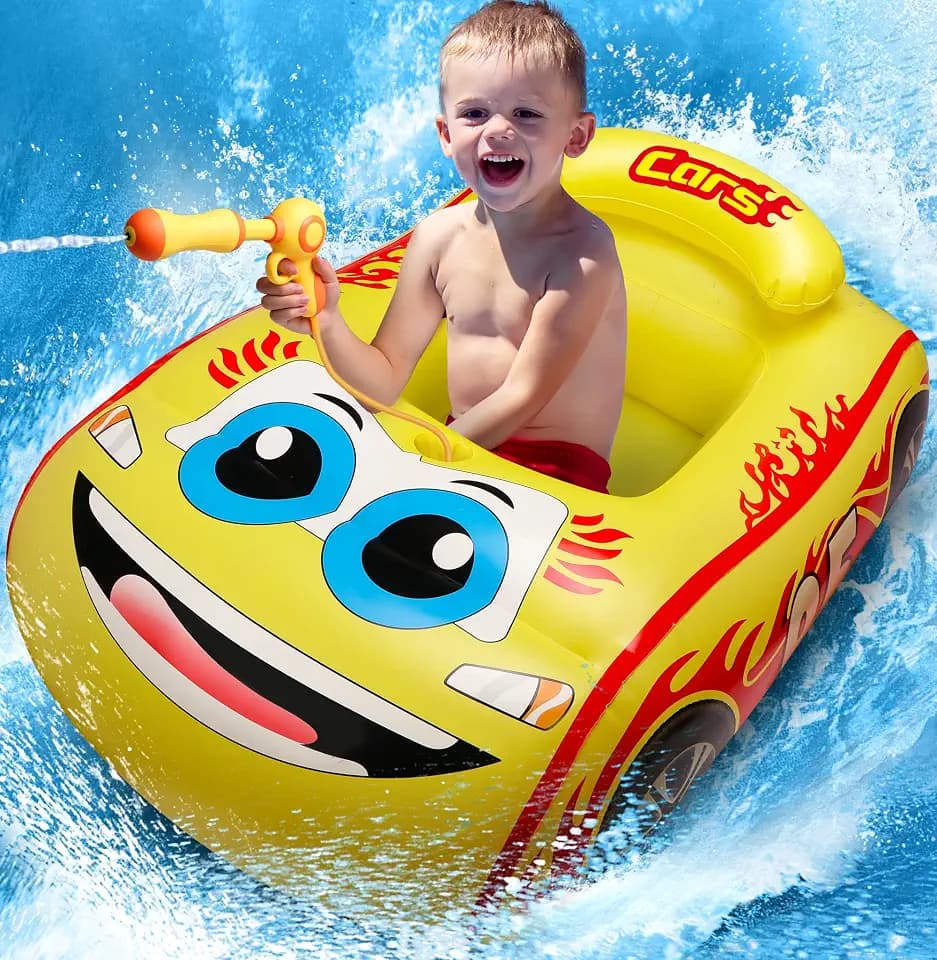 Kids Pool Float, Inflatable Ride-on Swimming Toy with Water Gun(Yellow)