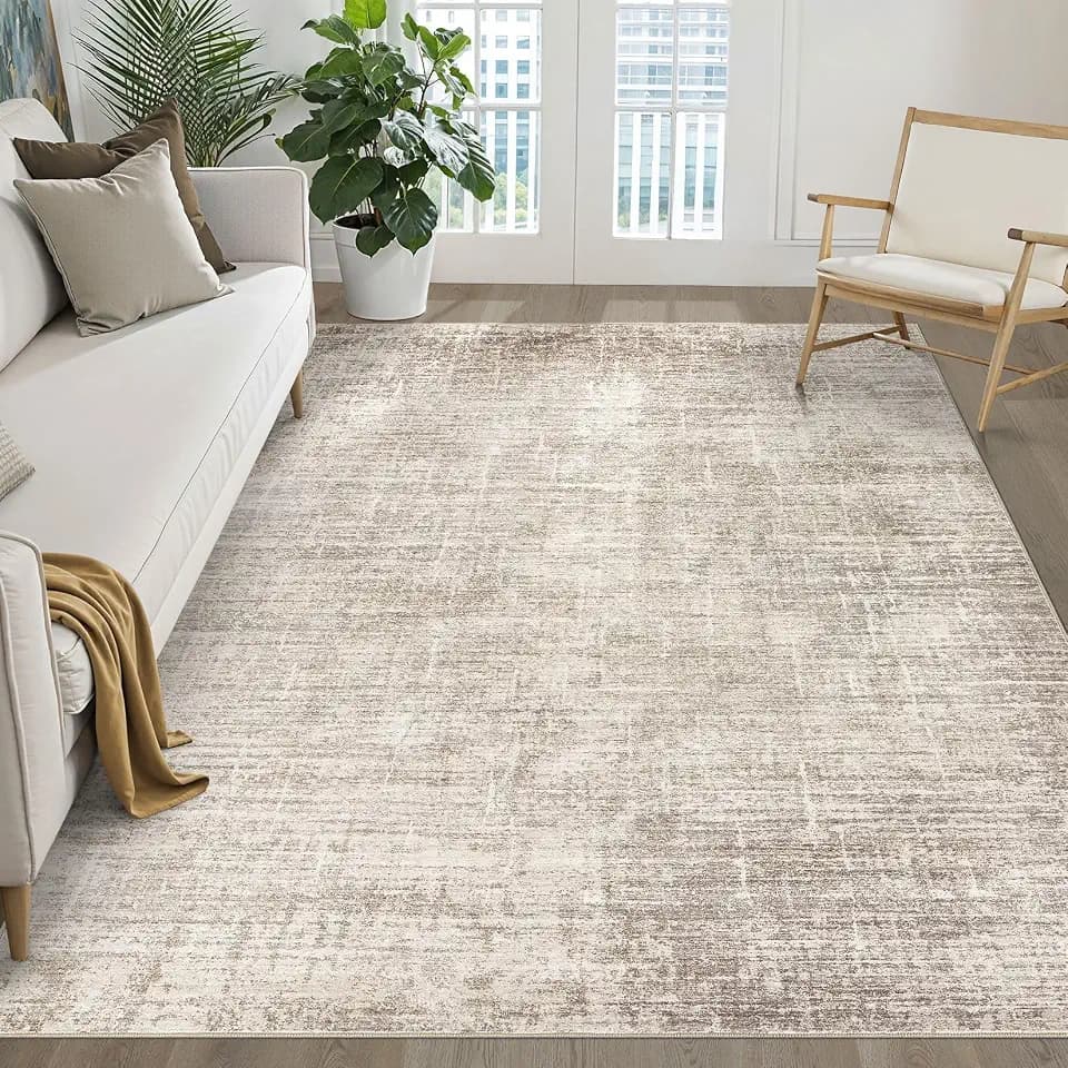 LOONGRUG 6x9 Area Rug Washable Neutral Modern Rug for Living Room Brown