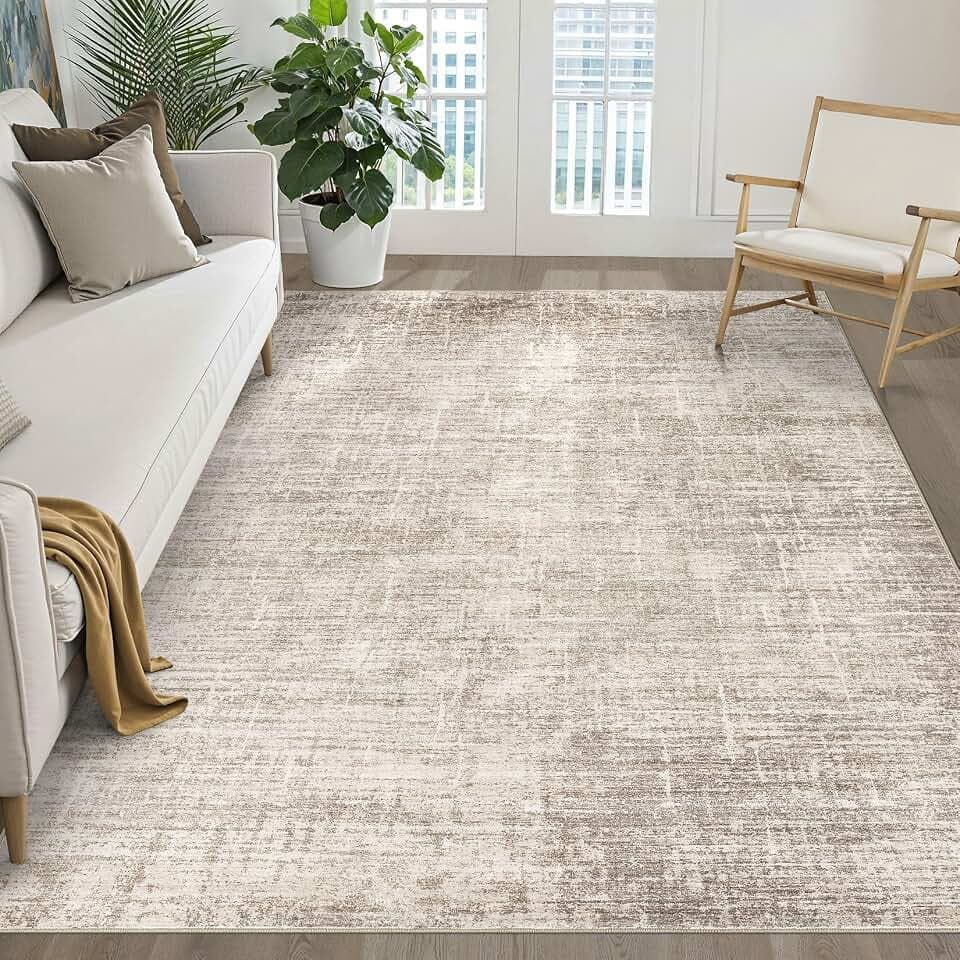LOONGRUG 5x7 Area Rug Washable Neutral Modern Rug for Living Room Brown