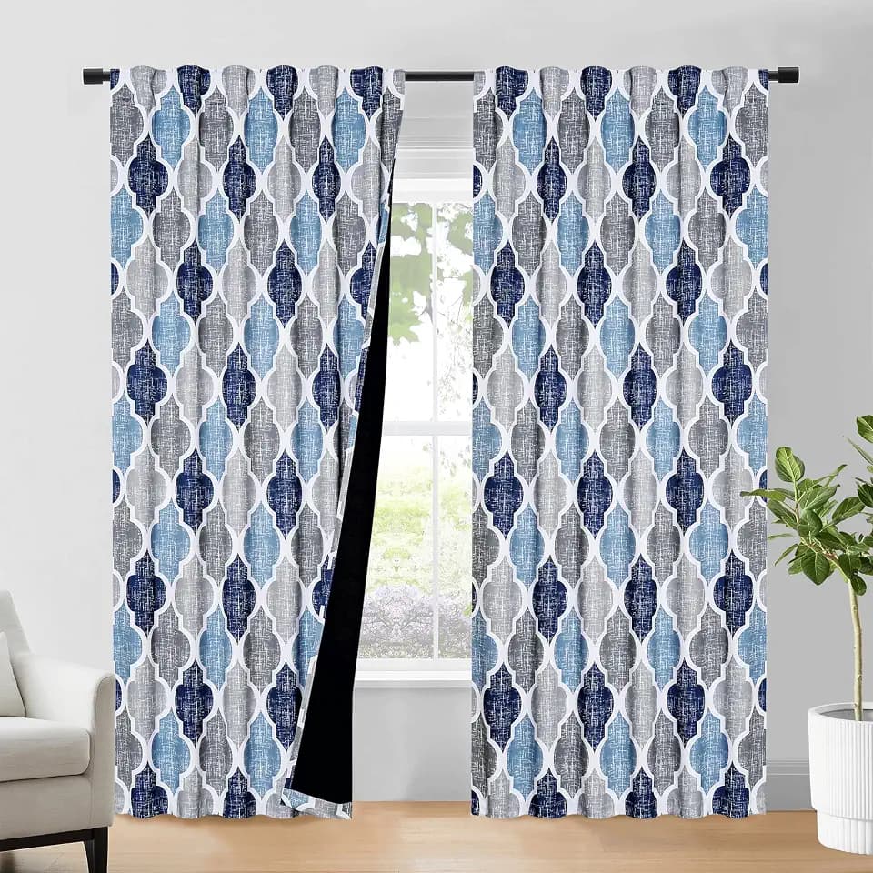 Beauoop Moroccan 100% Blackout Curtains Bedroom Blue Grey 50x72 2 Panels