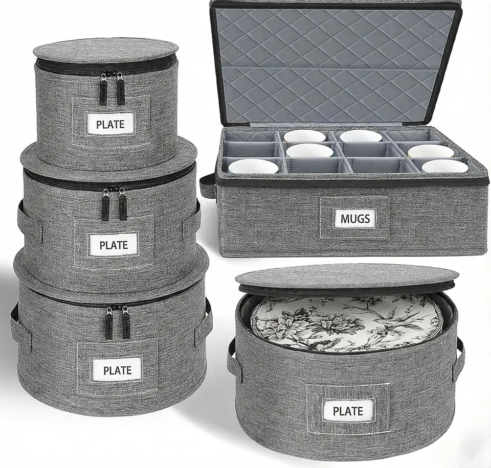 Cirhy Rigid China Storage Containers, Mug & Cup Organizer,5-Piece Set,Grey