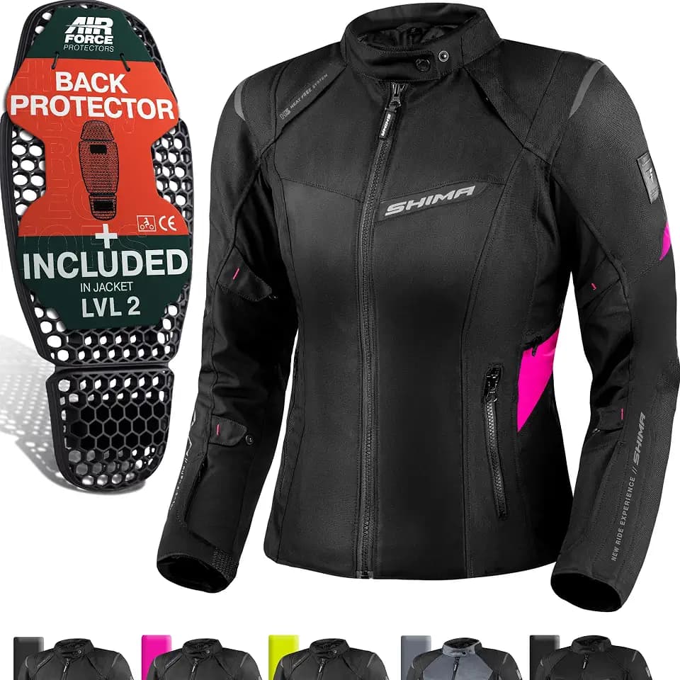 SHIMA RUSH Motorrad Jacke Damen mit Protektoren Textil | AIRFORCE Rückenprotektor | Wasserdicht Motorradjacke Sommer Motorradkombi Motorradhose Mesh Rosa (Pink, Frauen, Schutzjacken, Größe XS)
