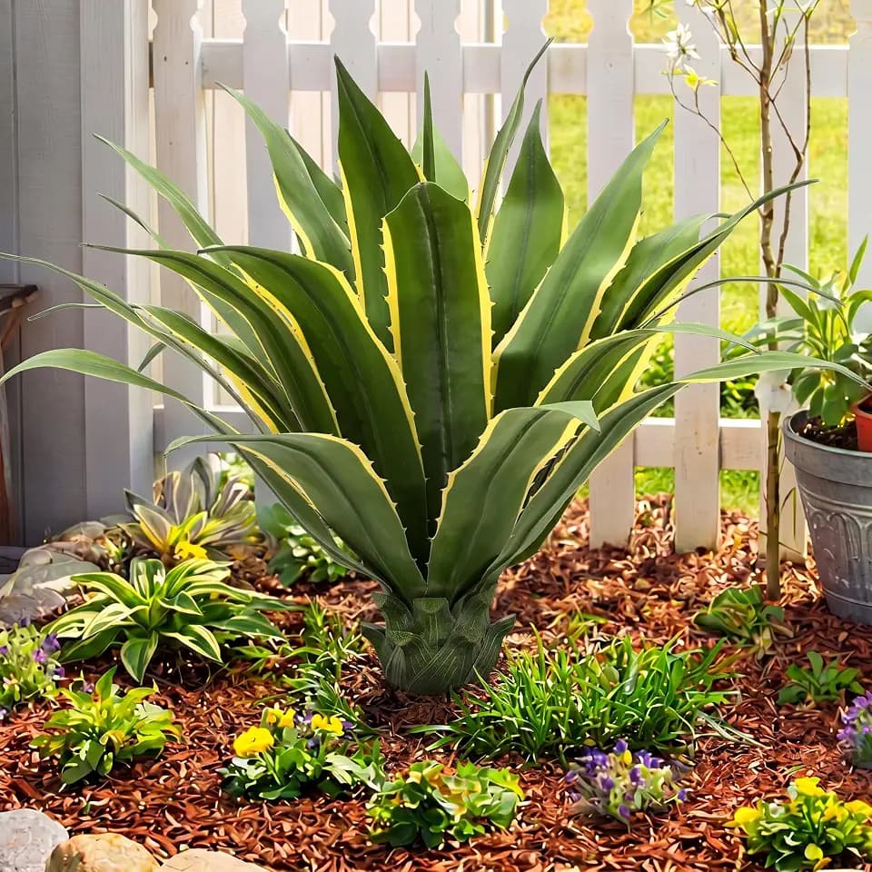 Giegxin 1 Piece 32" Tall Artificial Spiked Agave Plant Potted Faux Agave Plants UV Resistant Large Realistic Artificial Greenery Outdoor Indoor for Housewarming Gift House Garden Bathroom