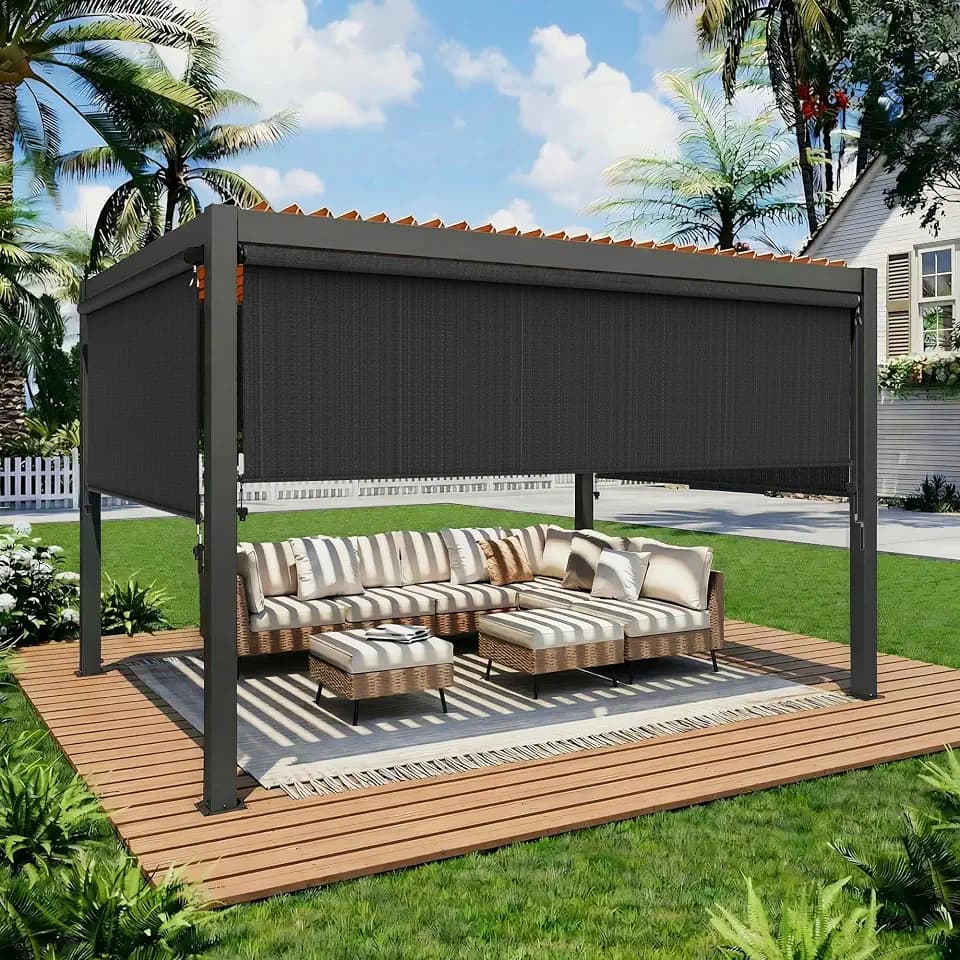 Outdoor Roller Shade, 420GSM New Material Patio Shade with 95% UV Protection, Cordless Aluminum Waterproof Blinds with Crank Handle, Sun Shades Outdoor Patio with Privacy Protection, 8'W X 8'H Black