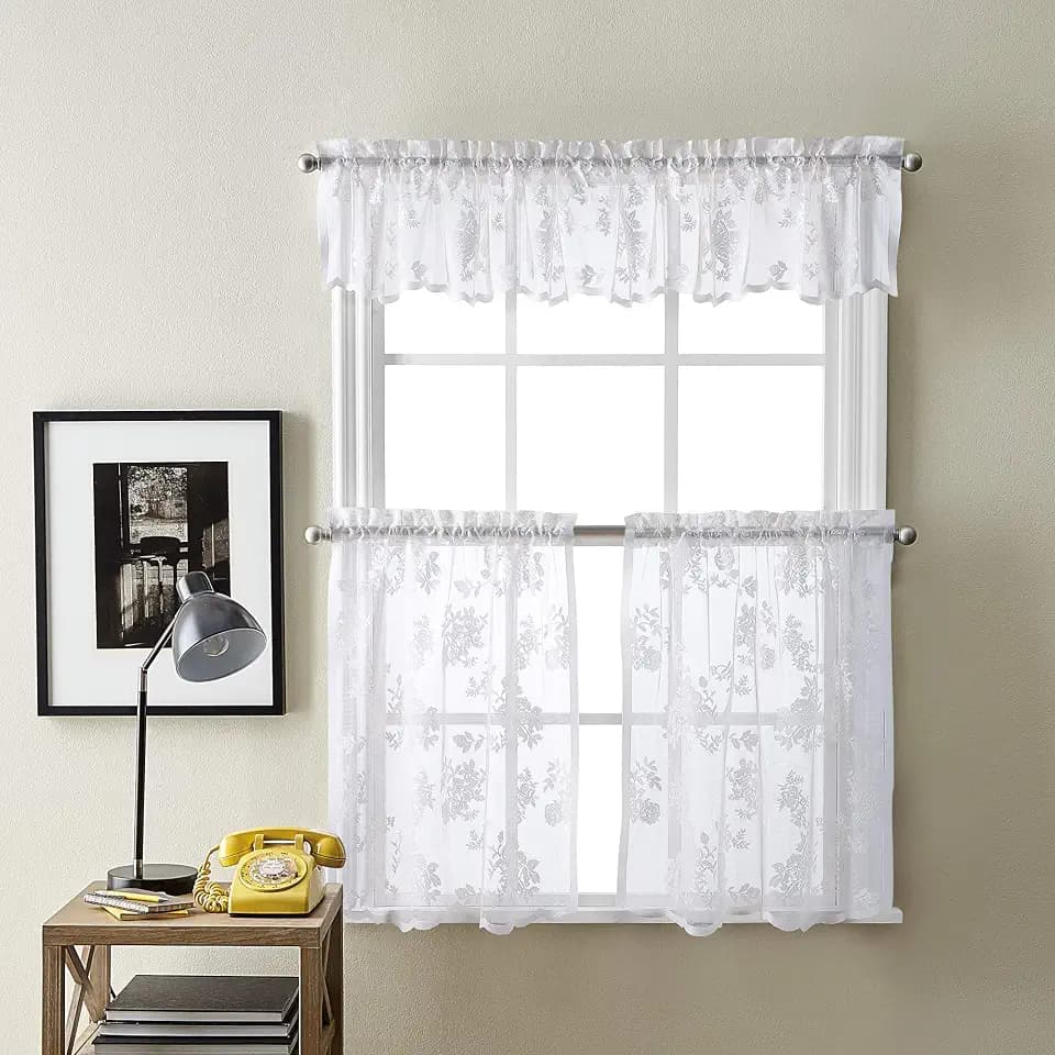 Curtainworks Sibella Lace Window Valance, 58 x 14 in, White, 1-Piece