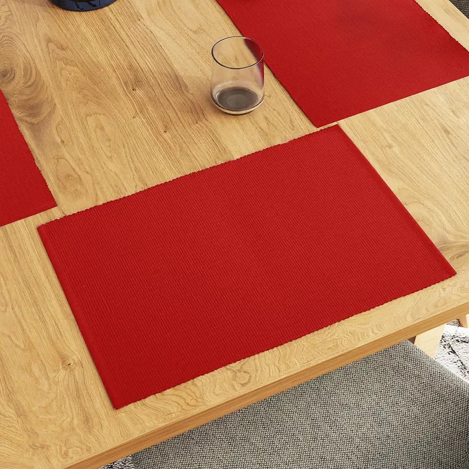 Encasa XO Placemats, Fine Ribbed Cotton Table Mats 19"x13"
