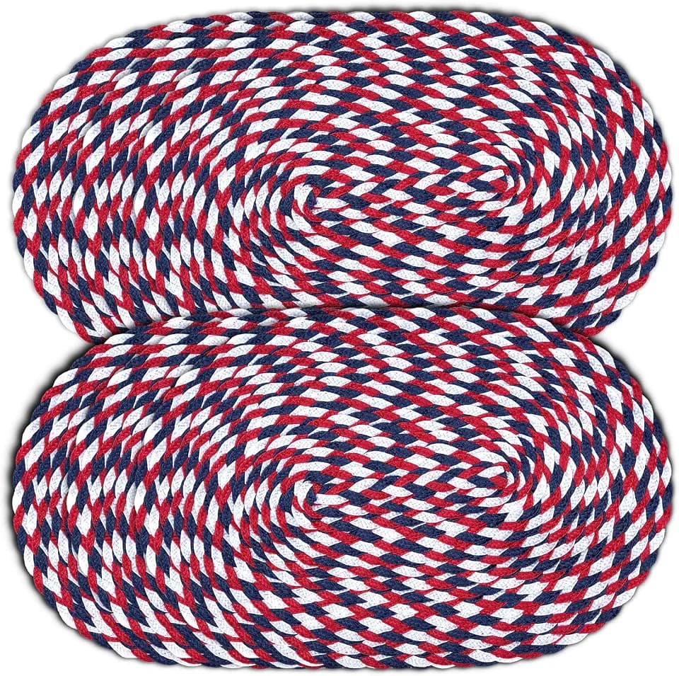 CAIT CHAPMAN HOME COLLECTION Americana July 4th 12"x18"-Oval Braided Woven Polypropylene Plastic Placemats, Set of 6