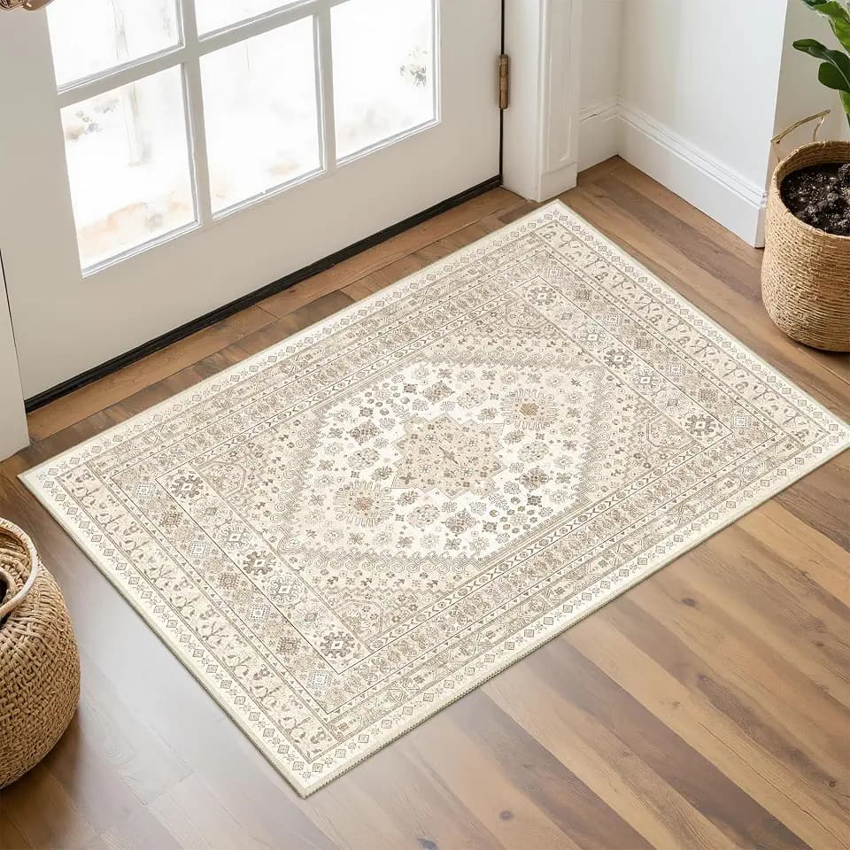 2x3 Entryway Rug Washable Rug Runner for Kitchen, Cream/Beige