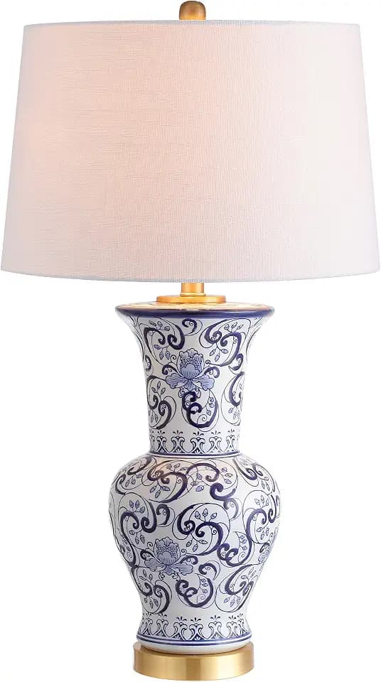 JONATHAN Y Leo Chinoiserie Ceramic and Metal Table Lamp 28.5", Blue/White