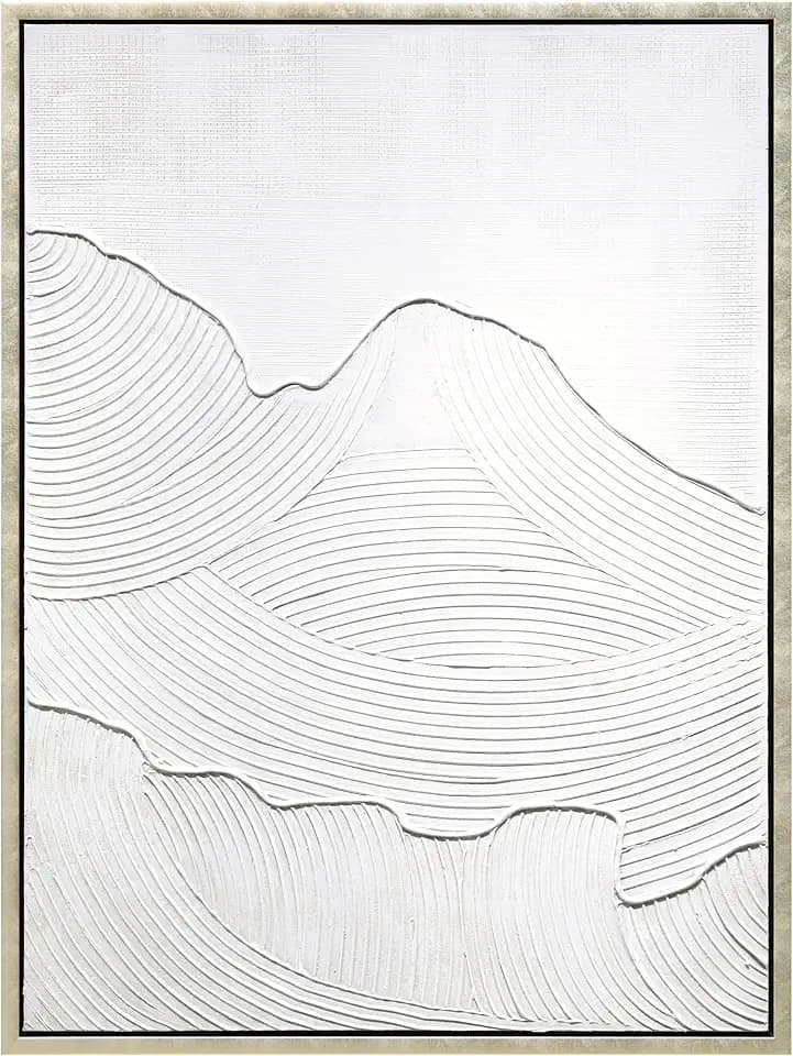 Empire Art Direct Mountain Serenity Heavily Textured Hand Painted White Framed Canvas Wall Art, Ready to Hang, Living Room, Bedroom & Office, 30"x40"x1.5"