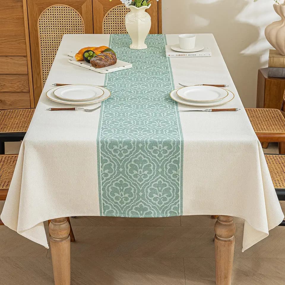 55"x102" Sage Green Medallion Tablecloth Waterproof Rustic Decor