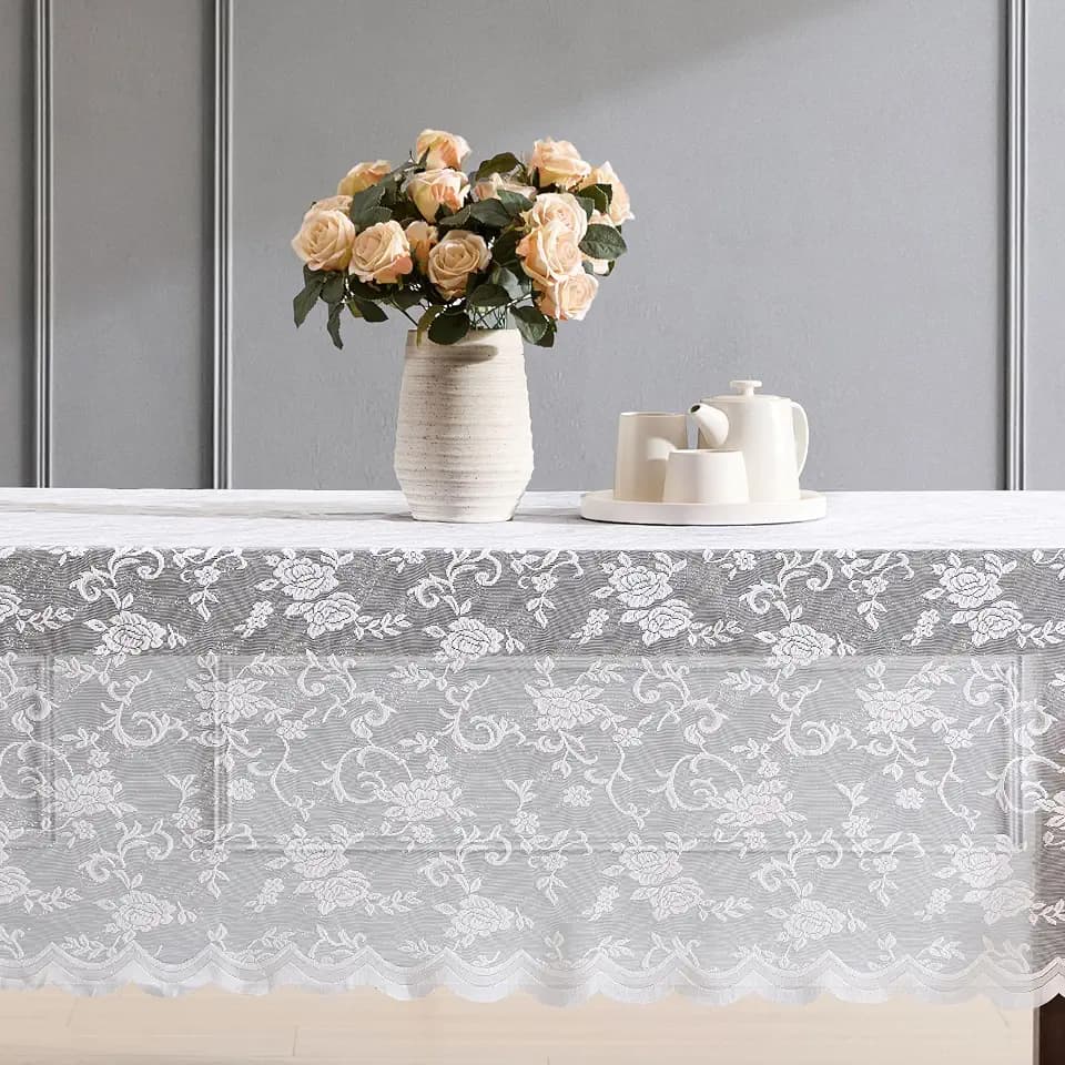 HLC.ME Harper Floral Lace Tablecloth, Rectangle, 60x104 Inch, White