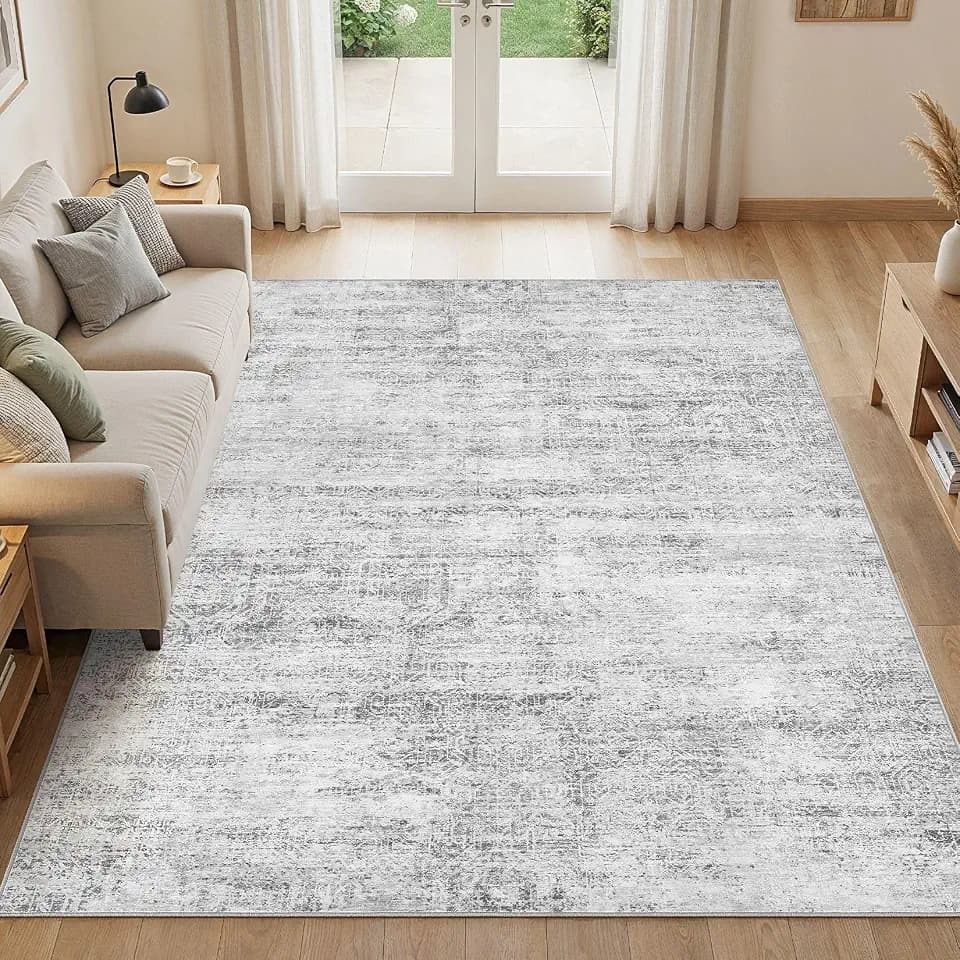 6x9 Area Rugs for Living Room: Washable Non Slip Abstract Gray Rug