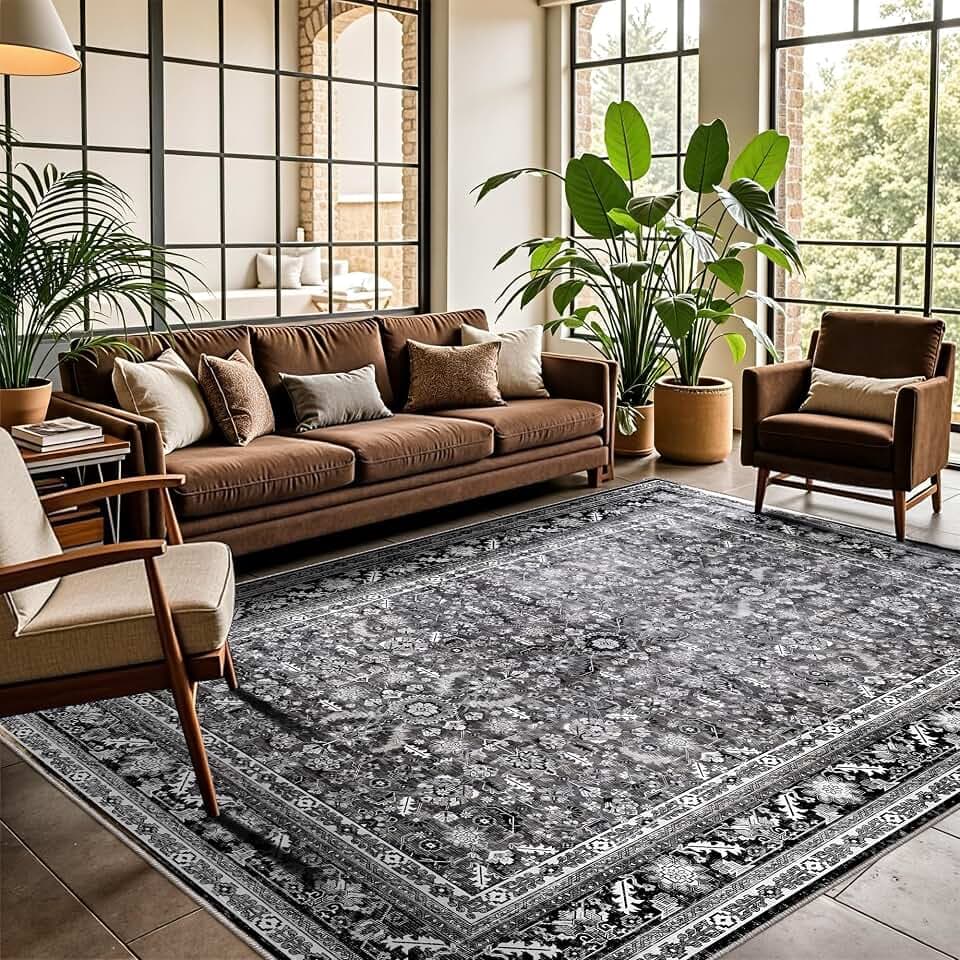 OPPODREAM Vintage Black Area Rugs 5x7, Washable Rug for Living Room