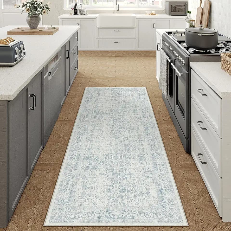 PureCozy Blue Runner Rug 2x6 Vintage Floral