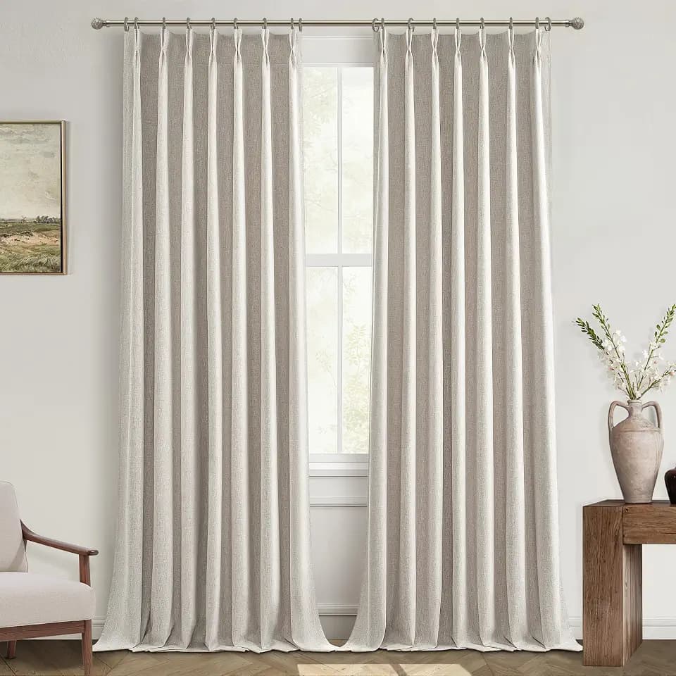 QJmydeco 100 Inch Curtains Cabin & Drapes Window Coverings Linen Custom Blackout Curtains (Each 40x2 Panel 80 Widex100 Tall Natural Birch) Double Pinch Pleated Sliding Door Curtains for Patio