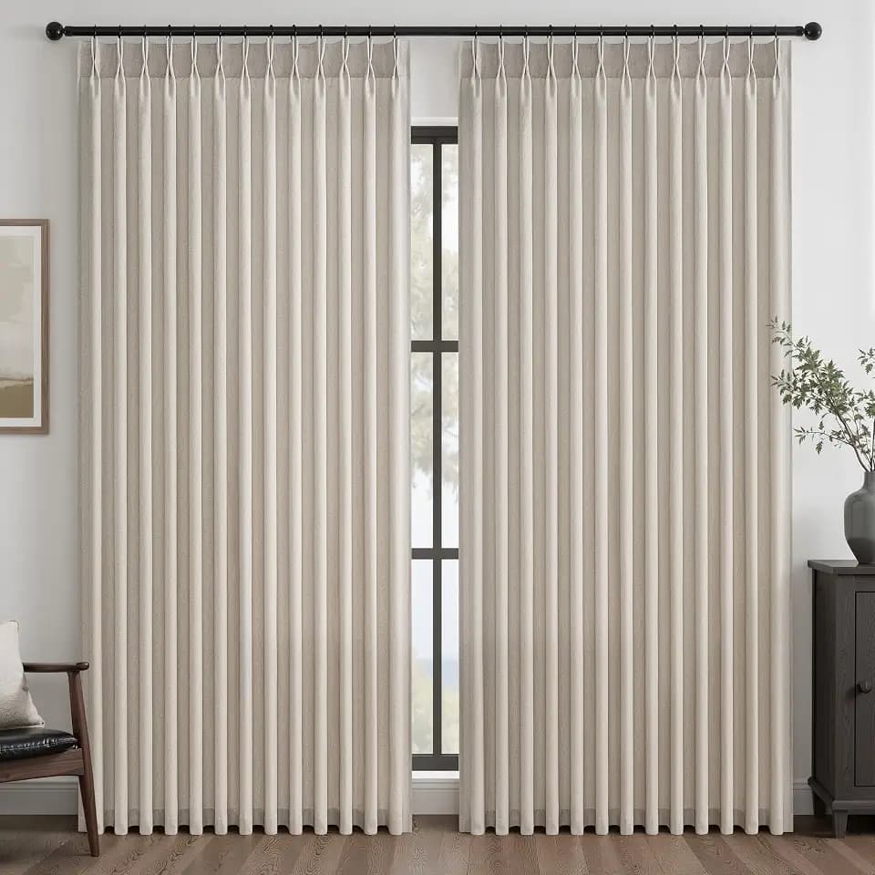 Oatmeal Linen Pinch Pleated Curtains 84 Inch 2 Panels Living Room