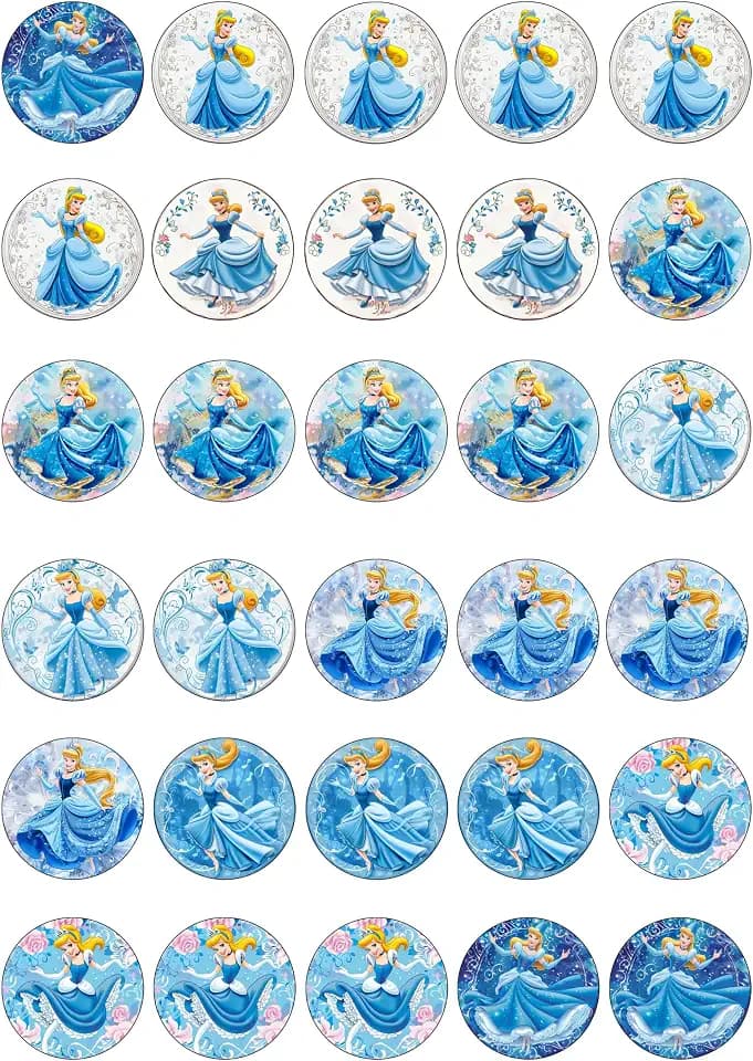 30 x Edible Cupcake Toppers – Fairytale Princess Themed Collection of Edible Cake Decorations | Uncut Edible on Wafer Sheet