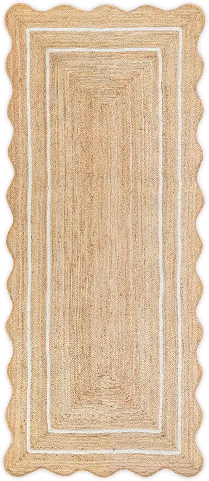 2'x6' Jute Scalloped Boho Jute Runner Rug, Off White
