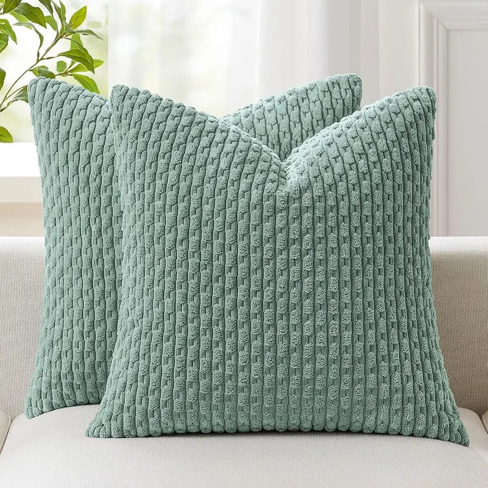 Kevin Textile Soft Corduroy 18x18 Inch Pillow Covers 2 Pack, Dusty Green