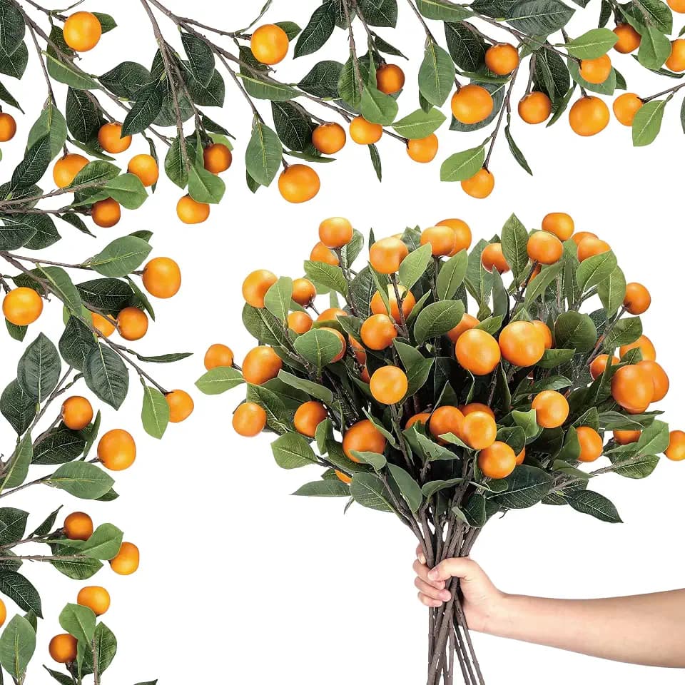 Daifunli 10 Pcs Artificial Tangerine Branches Faux Oranges, 6 Oranges