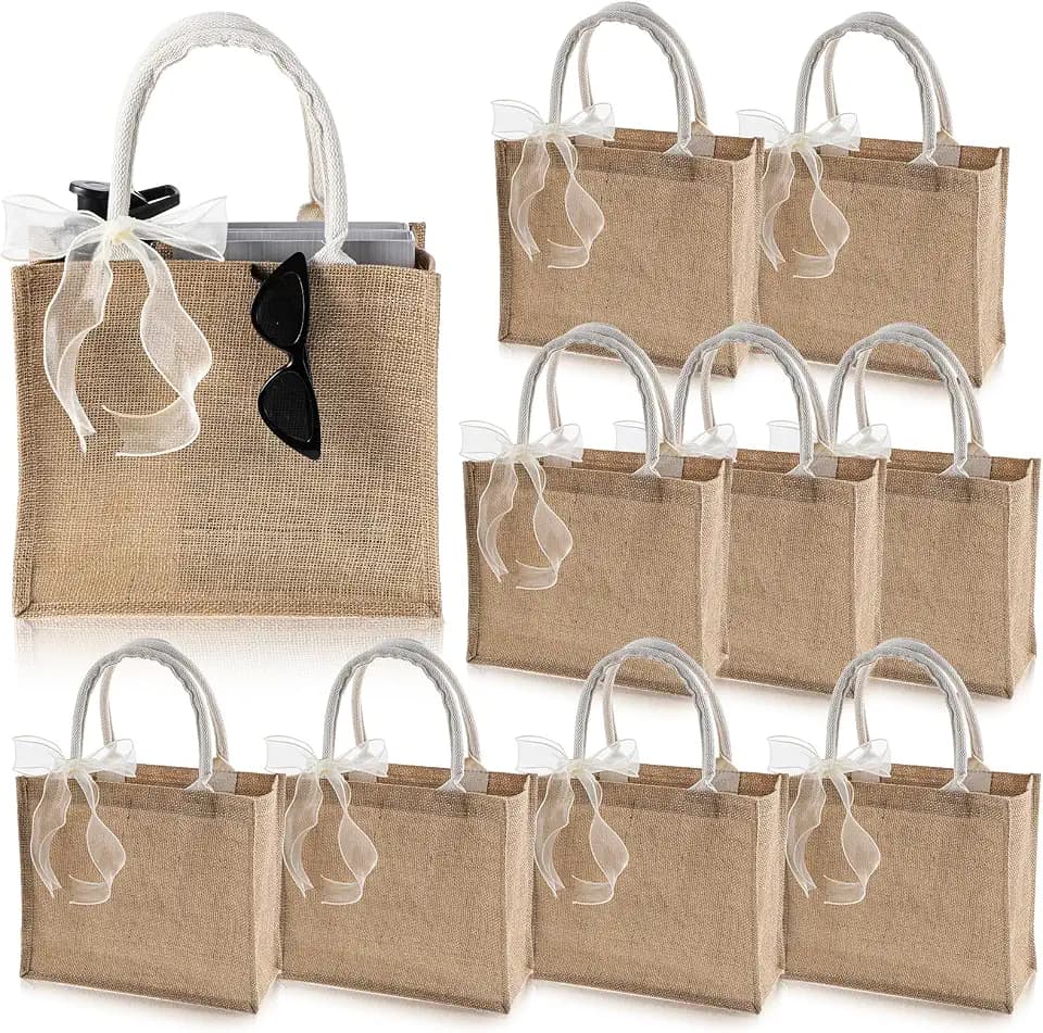 COMNICO 10 Pcs Burlap Tote Bag Set,Reusable Blank Large Jute Tote Bags Bulk