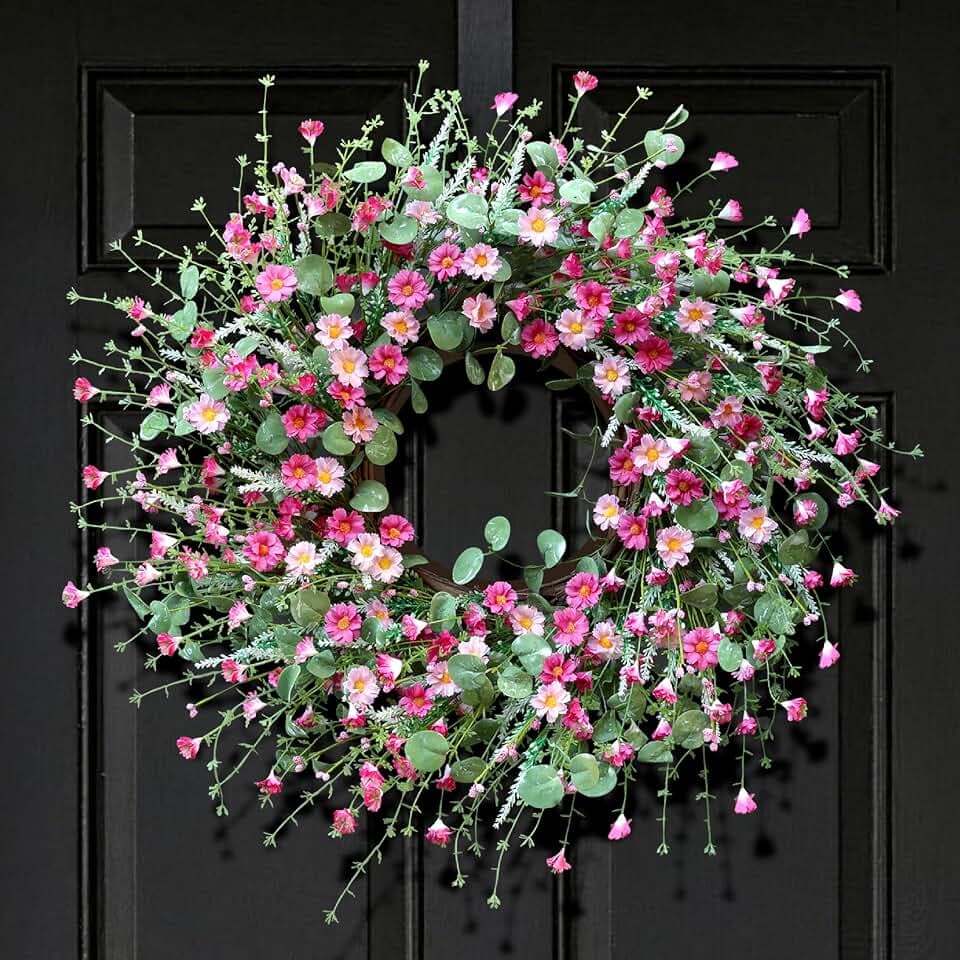 22" Montekin Daisy Spring Summer Wreath for Front Door Outdoor Wall Décor