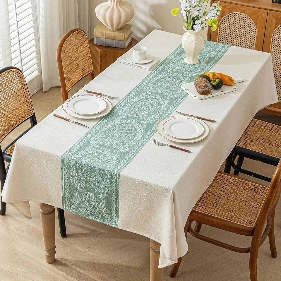 55"x86" Sage Green Botanical Tablecloth Waterproof Floral Vine