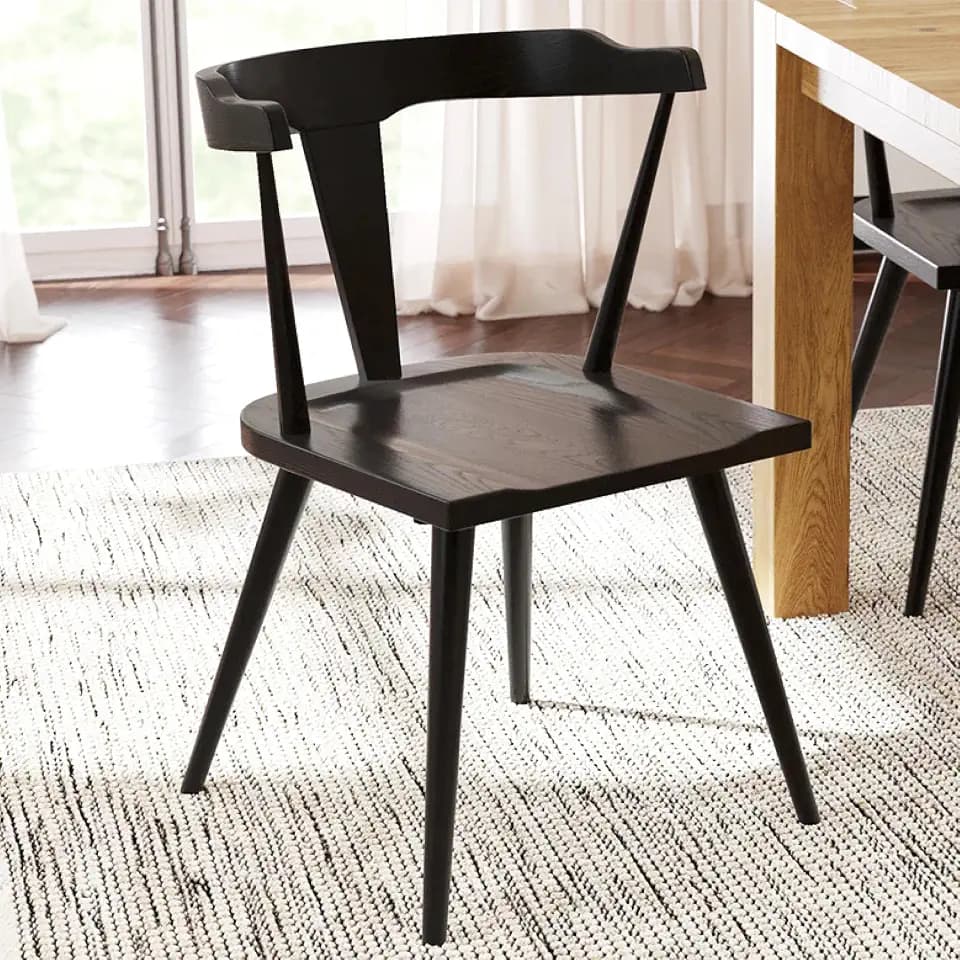 POLY & BARK Mid Century Modern Enzo Black Dining Chair – Solid Oak Wood Splat Back Chair, 18" Seat Height, 32" Tall – Stylish MCM Kitchen & Dining Room Chair
