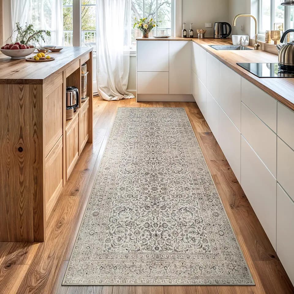 Traditional Beige & Off White Washable Bordered Rug by Bloom Rugs | Non-Slip