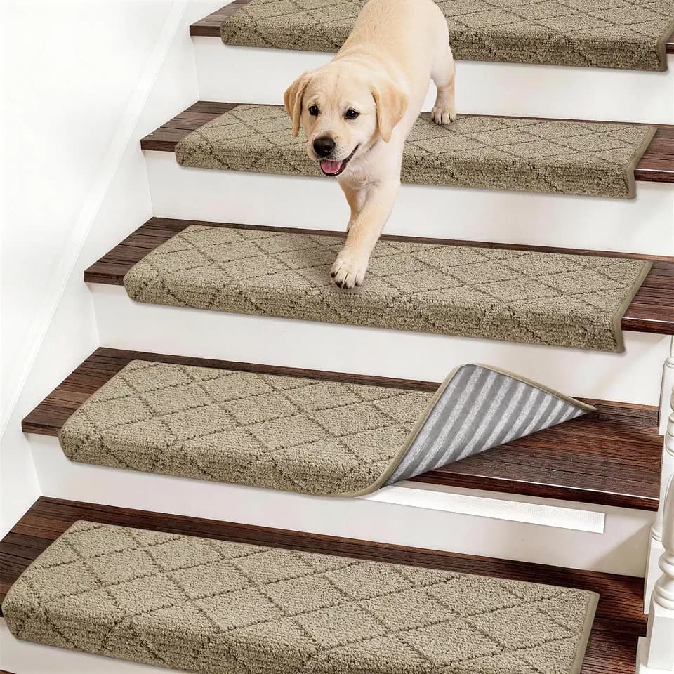 Self Adhesive Bullnose Carpet Stair Treads Non Slip,Taupe,11"x30",3 Pack