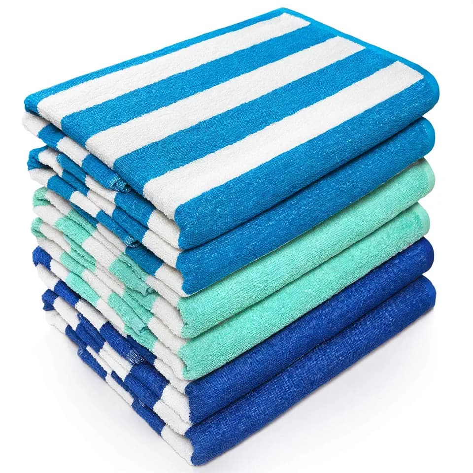 Beachland Classic Cabana Stripe Beach Towel - 30 x 60 inch - Soft Cotton Terry Resort Style Perfect for Beach and Pool (Royal-Mint-Tur, 6 Pack)